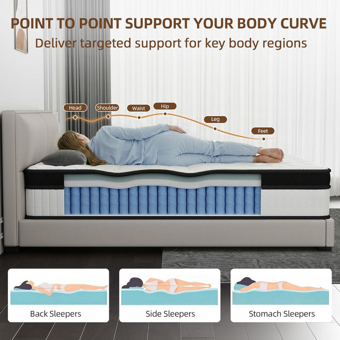 12 Inch Queen Mattress in a Box，White，Medium Firm Feel，Individually Wrapped Coils for Motion Isolation and Breathable Fire-Resistant Knit Cover, Certipur-Us Certified Foam