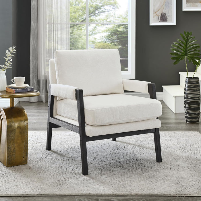 Kelly Mid-Century Modern Chenille Upholstered Accent Armchair, White