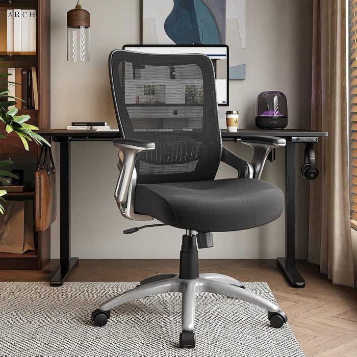 Office Chair, Ergonomic Computer Desk Chair, Sturdy Executive Task Chair - Adjustable Lumbar Support, Flip-Up Arms, Tilt Function, Comfy Wide Seat, Swivel Mesh Home Office Desk Chairs (Black)