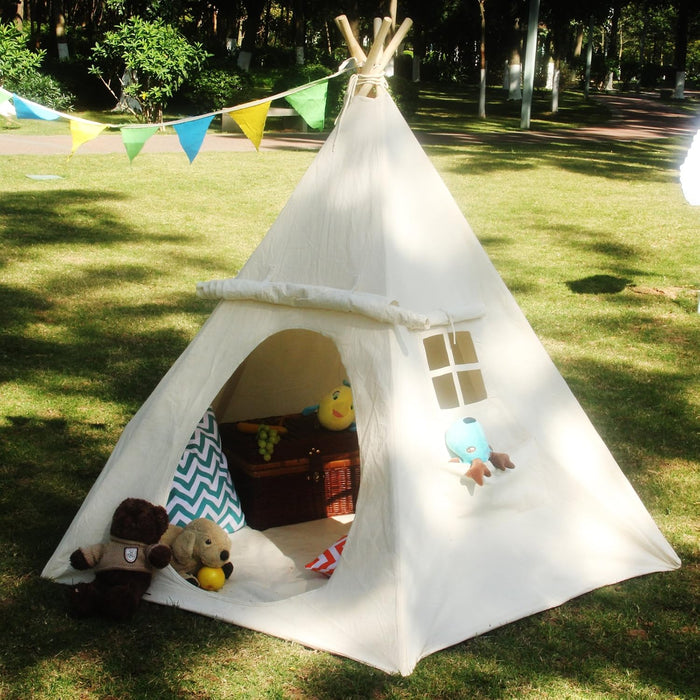 Children Playhouse Huge Indian Canvas Teepee Kids Play House with Two Windows - Comes with a Canvas Carry Bag