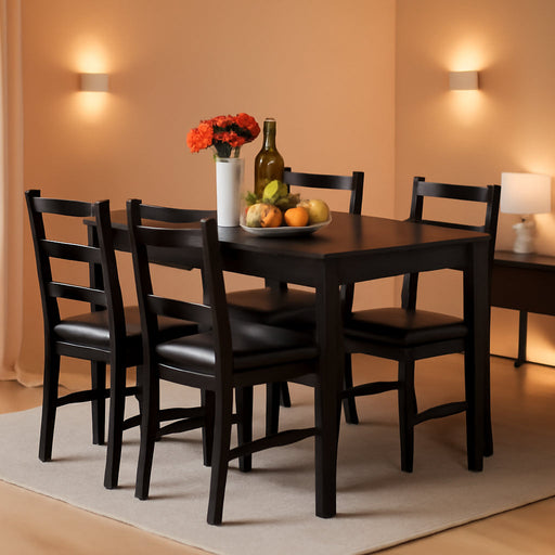 | 5-Piece Solid Wood Dining Table Set for 4 | Brown | Pine Kitchen Table with Upholstered Chairs | Space-Saving Design | Smooth Easy-To-Clean Surface | for Dining Room, Apartment, Restaurant