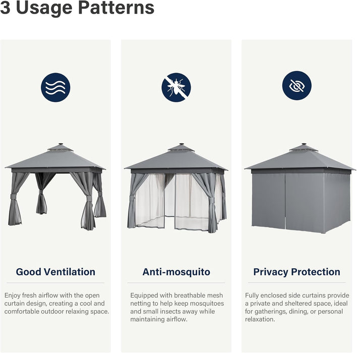 10x10 Ft Gazebo With AllSeasonWeatherproofLED Lighting