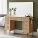 48" Fluted Makeup Vanity Desk with 48" Large Mirror and HD Lights, Modern Vanity Table with 9 Drawers & Charging Station, Glass Top and Golden Handles Dressing Table for Bedroom,Natural Oak