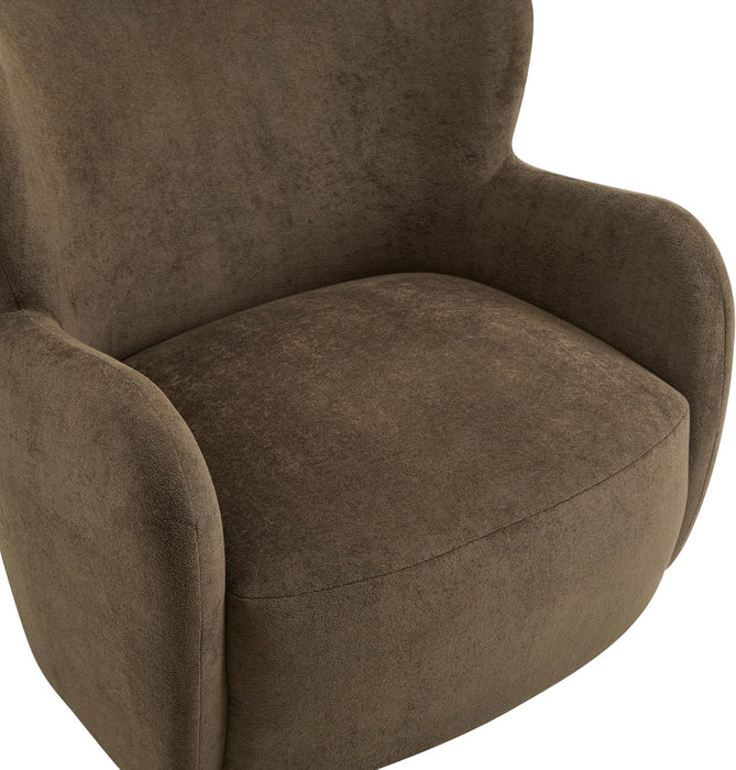 Auden Wingback Accent Chair, Fabric Club Chair, Velvet Upholstered Armchair, Curved Backrest Single Sofa, Soft Cushion Seating, Reading Lounge Chair for Living Room, Brown