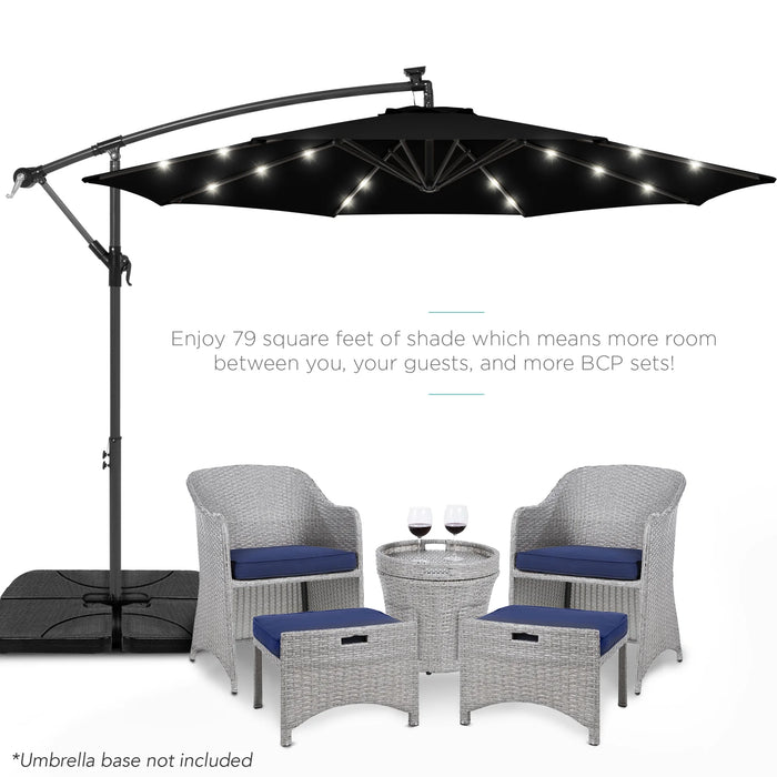 10Ft Solar LED Offset Hanging Outdoor Market Patio Umbrella W/ Adjustable Tilt - Black