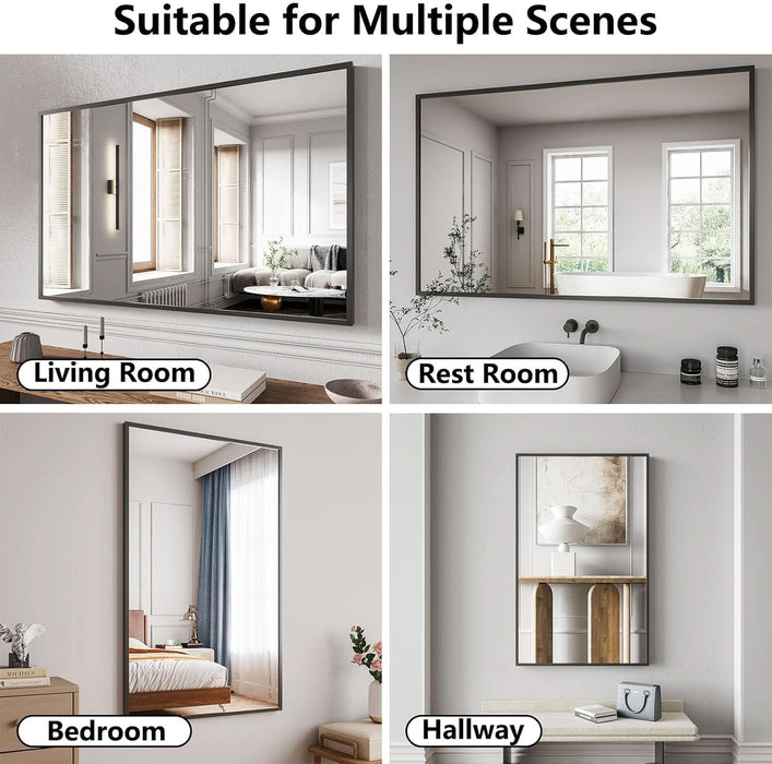 30x48 Black Bathroom Mirror Shatterproof Tempered Glass