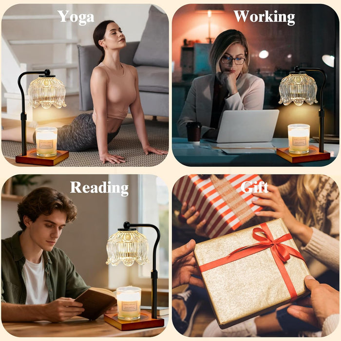 Candle Warmer Lamp with Timer, Dimmable Candle Warmer for Jar Candles, Gifts for Women Mom, Height Adjustable Wax Melt Warmer, House Warming Birthday Gift, New Home Decor, Walnut Wood