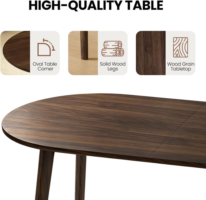 63" Oval Dining Room Table for 4-6 | Modern Wooden Dining Table, Solid Wood Legs, Kitchen Table, Dining Room, Office, Living Room, Walnut