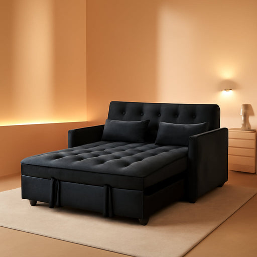 Black Velvet Convertible Sleeper Sofa Bed Luxurious