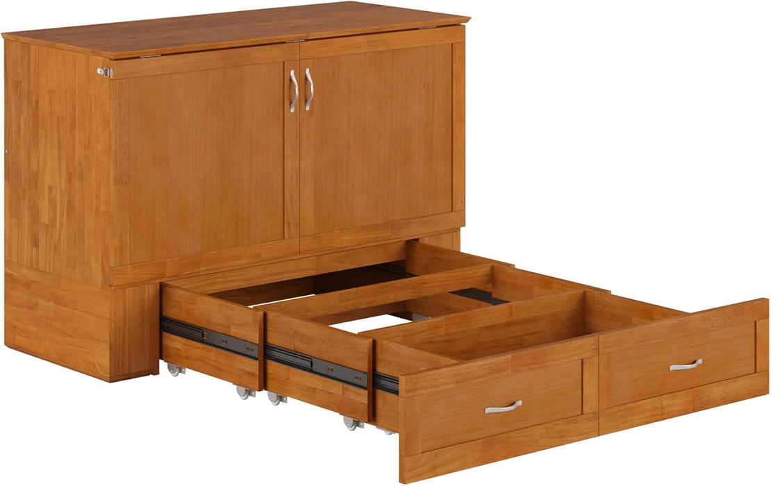 Hamilton Full Murphy Bed Chest with Mattress, Storage, and Built-In Charger in Light Toffee