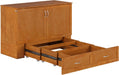 Hamilton Full Murphy Bed Chest with Mattress, Storage, and Built-In Charger in Light Toffee
