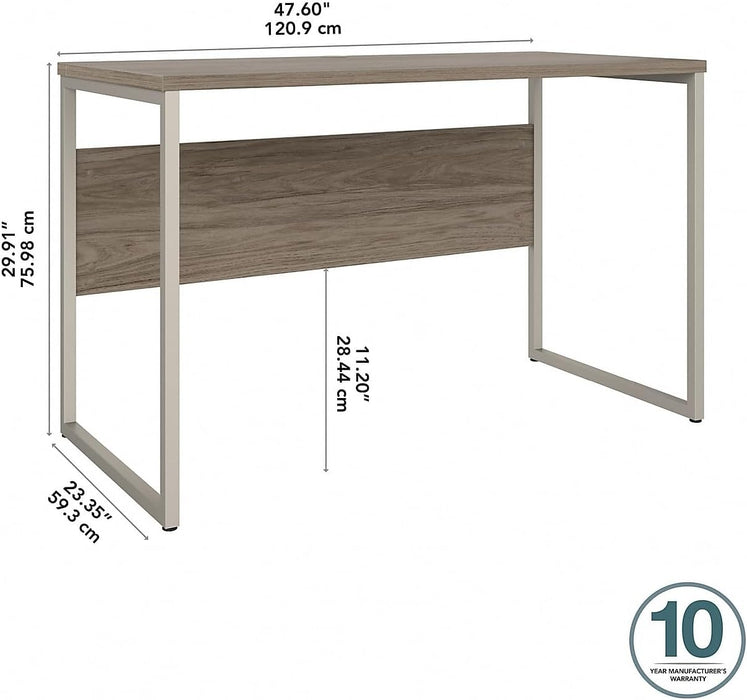 Table with Open Metal Leg Design and Privacy Panel | Hybrid Large Computer Desk for Home Office, 42W X 24D, Modern Hickory