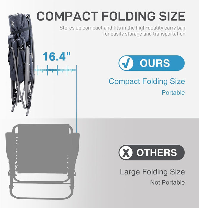 Oversized Folding Rocking Camping Chair, Padded Portable Rocker Chair for Patio, Lawn and Outdoors, Heavy Duty Hard Armchair for Adults Supports 400Lbs, Grey