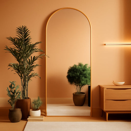71"X30" Arched Full Length Mirror Free Standing Leaning Hanging Mounted Mirrors Aluminum Frame Modern Simple Home Decor for Living Room Bedroom Cloakroom, Gold