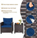 3 Piece Patio Furniture Set, Outdoor Conversation Set with Washable Cushions & Tempered Glass Tabletop, PE Rattan Wicker Bistro Set for Porch, Garden, Balcony (Navy Blue)