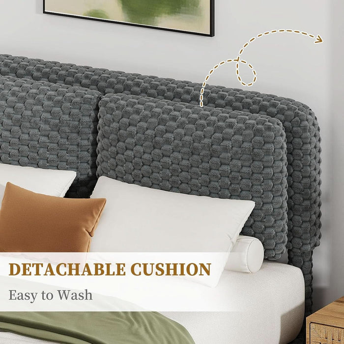 Queen Size Bed Frame with Headboard, Queen Size Corduroy Upholstered Platform Bed Frame with Soft Headboard, Wooden Slats Support, No Box Spring Needed, Easy Assembly, Grey