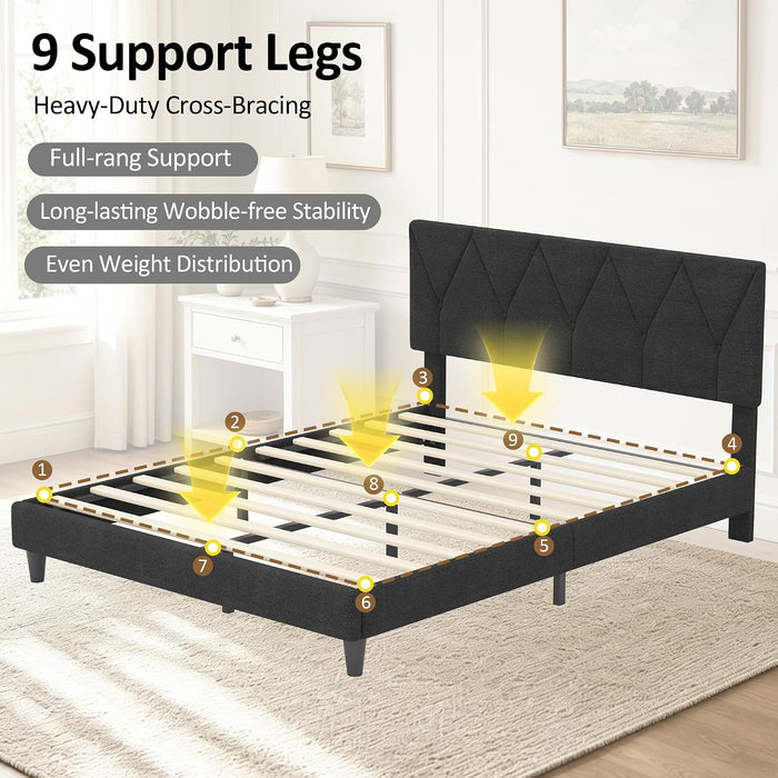 Queen Bed Frame, Chenille Button Tufted Design Upholstered Headboard, Black