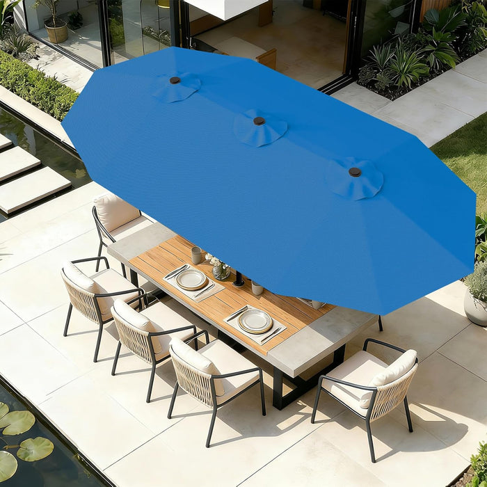 15FT Outdoor Patio Umbrella with Crank, Large Rectangular Market Umbrella, Double-Sided Outdoor Umbrellas with Cross Base & Sandbag for Porch, Lawn, Pool, Backyard, Royal Blue