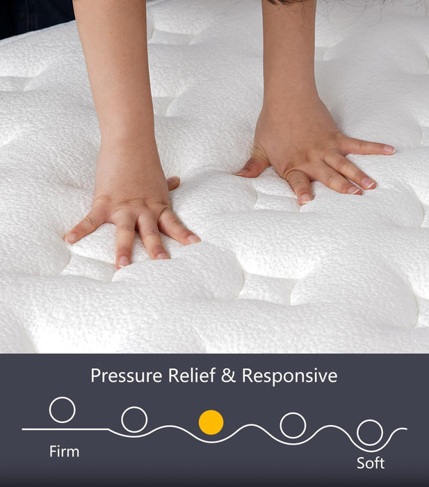 Queen Mattress 14 Inch, Medium Firm Hybrid Mattress Memory Foam Individually Wrapped Pocket Coils, Excellent Edge Support, Zone Support for Back Pain Relief, Fiberglass-Free Mattress in a Box