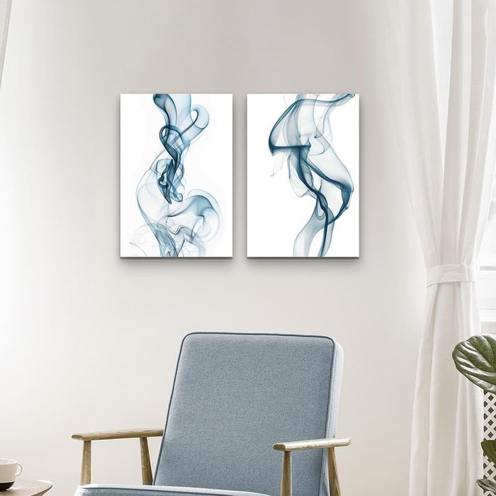 Abstract Pictures Painting Canvas - 2 Piece Blue Smoke Abstract Wall Art for Living Room Bedroom Office Wall Deocr