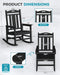 Oversized Outdoor Rocking Chair, 380Lbs Heavy-Duty Large Patio Rocker, Weather Resistant & Anti-Fade Porch Chair, High Back Cozy Rocking Chair for Outside, Fire Pit, Deck, Garden, Black