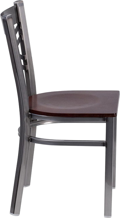 2 Pk. HERCULES Series Clear Coated ''X'' Back Metal Restaurant Chair - Walnut Wood Seat