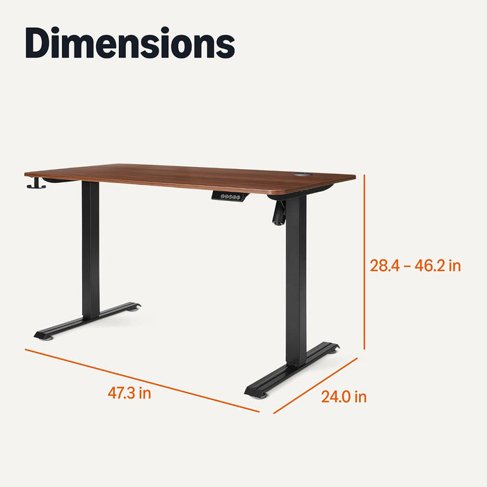 Electric Standing Desk, Height Adjustable Home Office Desk with Memory Buttons and Electronic Display, 47" X 24", Black/Walnut Effect