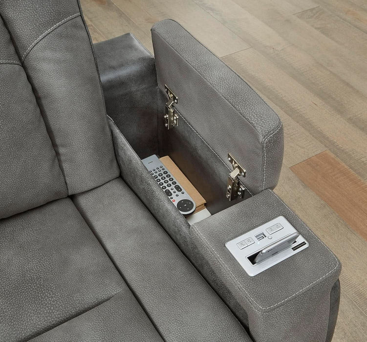 Next-Gen Durapella Modern Faux Leather Power Reclining Sofa with Adjustable Headrest, Gray