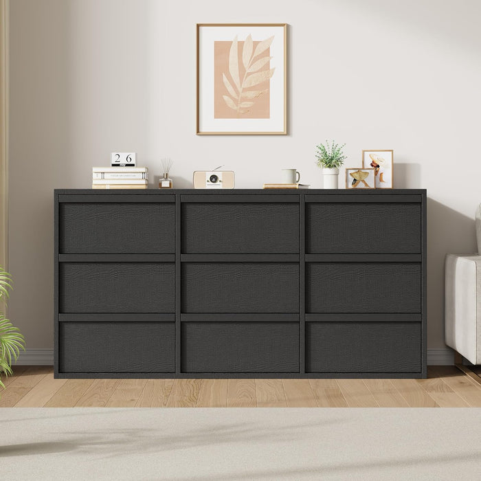 9 Dresser for Bedroom, 58.7" Wide Dresser, Freestanding Horizontal Drawer with Storage, Wooden Closet Chest Storage for Living Room, Hallway, Entryway