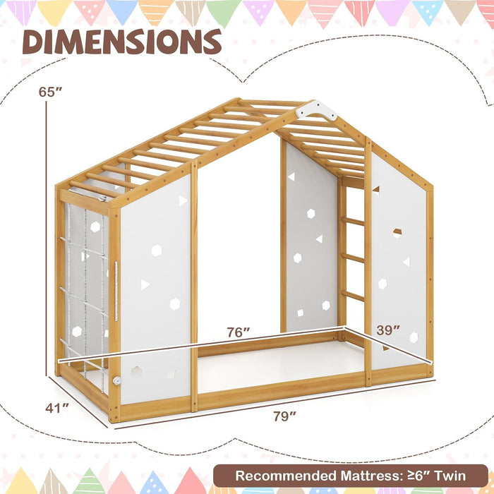 Twin Size Montessori NaturalWhite Floor Bed JungleGym