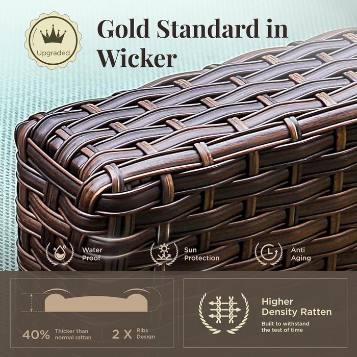 Swivel Glider Patio Furniture Set, 8 Pcs Wicker Rattan Outdoor Conversation Set, 2 X Swivel Chairs, 2 X Leg Chairs, 1 X 3 Seater Sofa and 2 X Ottomans and 56" Fire Pit Table, Blue