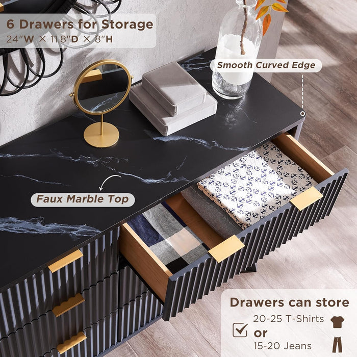 54Inch Fluted Dresser With Premium DarkGrey Marble