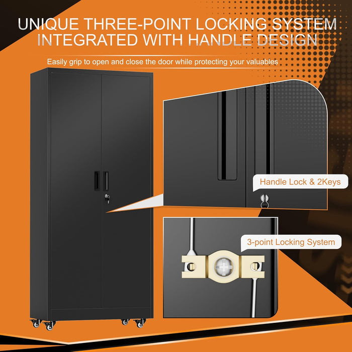 IndustrialGrade 73Inch Black Garage Cabinet Durable
