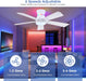 46" White Ceiling Fans with RGB Lights - Flush Mount Ceiling Fan Light with LED 3CCT Dimmable, Modern Low Profile Ceiling Fans for Indoor Party,Covered Outdoor