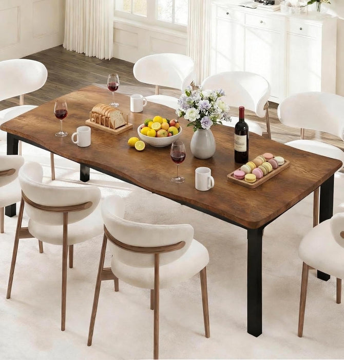 Dining Room Table for 6-8 People, 79”Dining Table, Brown | Kitchen Table with Iron Legs and Irregular Desktop, Quick Assembly, 300 Lbs Capacity, for Kitchen, Living Room(Only Table）