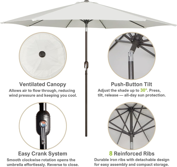 10FT Outdoor Patio Umbrella, Outdoor Table Umbrella, Yard Umbrella, Market Umbrella with 8 Sturdy Ribs, Push Button Tilt and Crank