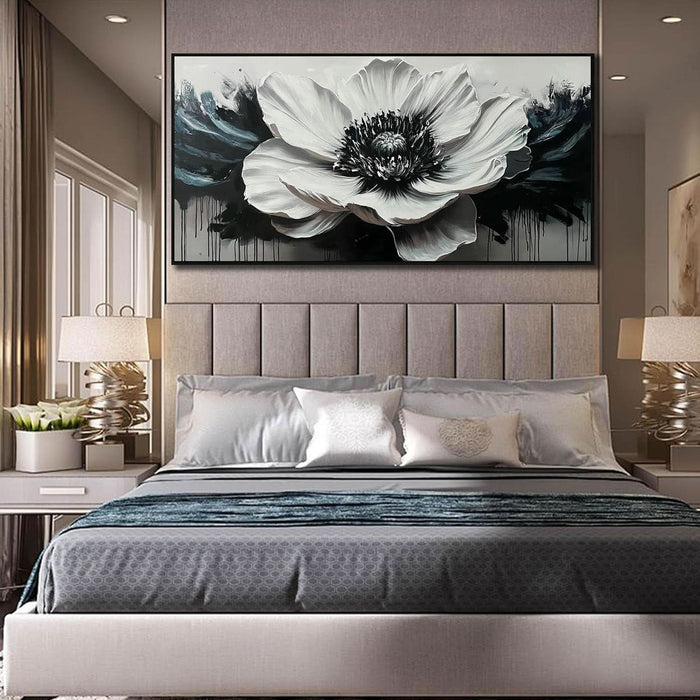 Flower Canvas Art Wall Decor for Living Room - Black and White Hand Painted Painting for Bedroom - Large Picture Frames for Wall Size 29" X 59"
