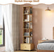 5-Tier Wood Rotating Bookshelf with Drawer & Lockable Wheels, Natural