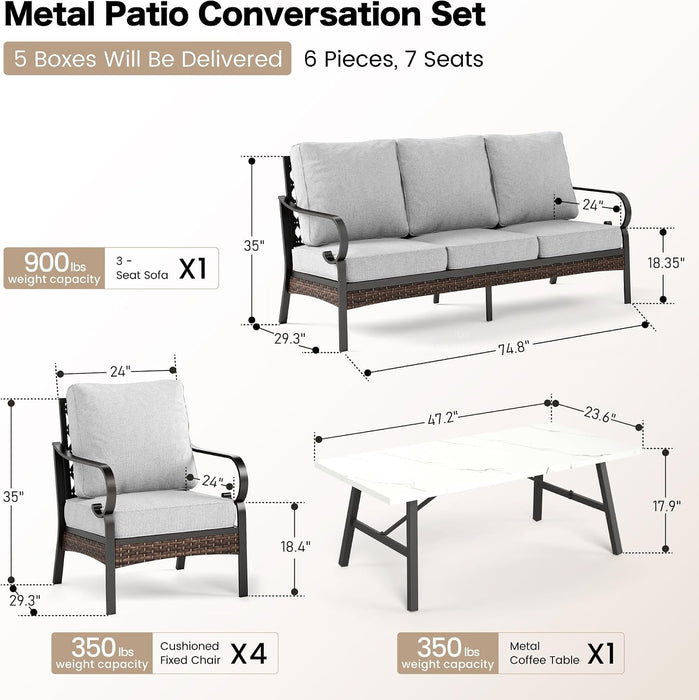 , 6 PCS Metal Patio Conversation Set