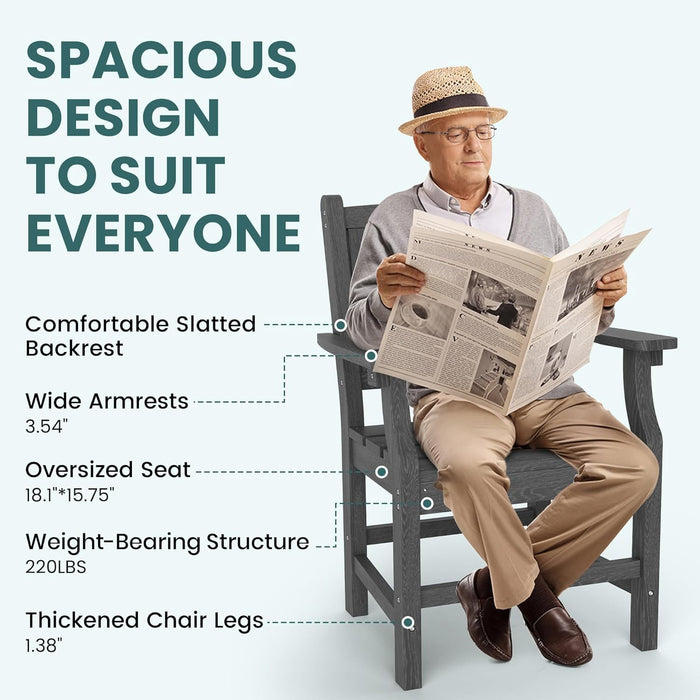 5 PCS Outdoor Dining Set, Spacious HDPE Outdoor Table and Chairs, Wood Grain Patio Furniture Sets with Elegant Armrest, All-Weather Patio Dining Table with Umbrella Hole, Gray