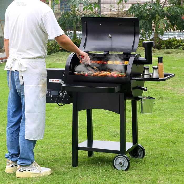 Smoker Grill, Portable Wood Pellet Grill with Cart, 500°F Max Temperature, 580 SQ.IN Cook Area, 8 in 1 BBQ Grill with PID Temperature Control & Meat Probe for Outdoor Cooking, Camping, Backyard
