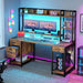 Computer Desk with Drawers & Hutch, 59.1" Office Desk with Power Outlets & LED Lights, Home Office Desk with Storage Shelves, Rustic Brown
