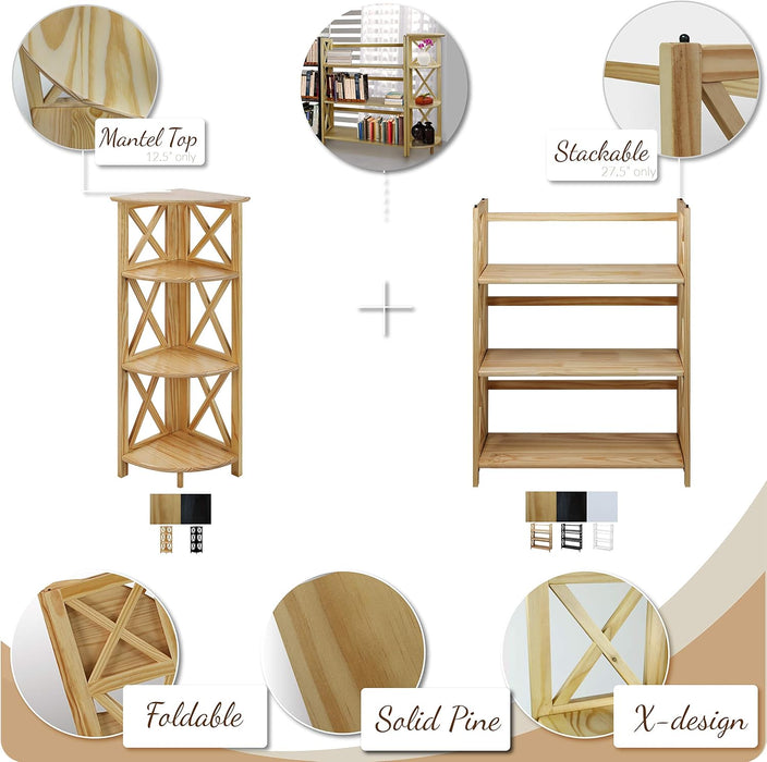 Montego 3-Shelf Folding Bookcase, Natural , 27.5" Wide