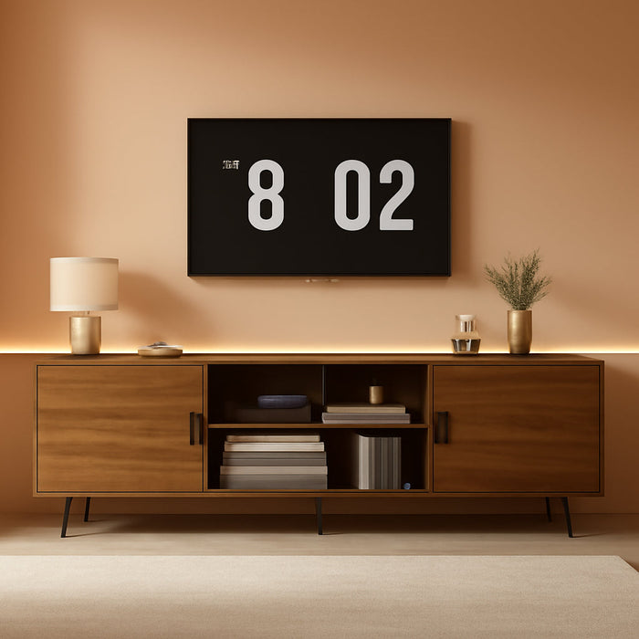 70 Inch Mid Century Modern TV Stand for 75 Inch TV, Wood TV Stand with Storage, Entertainment Center for Living Room Bedroom, TV Media Console, Walnut