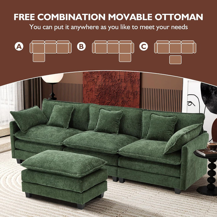 111.4Inch L Shaped Green ChenilleTextured Sectional Sofa
