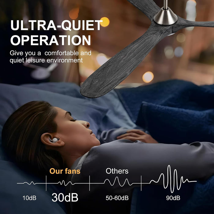 70 Inch Large Ceiling Fan with Light Remote, 3 Grey Wood Blades