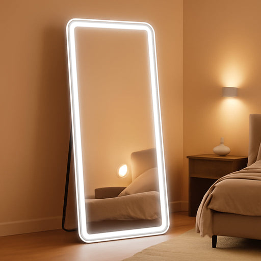 LED Full Length Mirror with Light, 71"X32" Lighted Full Body Mirror with Stand, Dimmable & 3 Color Lighting Standing/Leaning/Wall Mounted Vanity Mirror for Bedroom Cloakroom Livingroom(Rect)