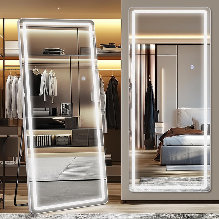 LED Full Length Mirror with Light, 71"X32" Lighted Full Body Mirror with Stand, Dimmable & 3 Color Lighting Standing/Leaning/Wall Mounted Vanity Mirror for Bedroom Cloakroom Livingroom(Rect)