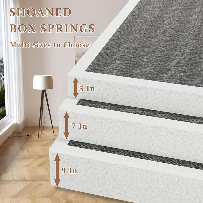 Queen Size Box Springs - 5 Inch Low Profile Mattress Foundation No Noise Heavy Duty Metal Basics Bed Base with Clean Fabric Cover, Easy Assembly