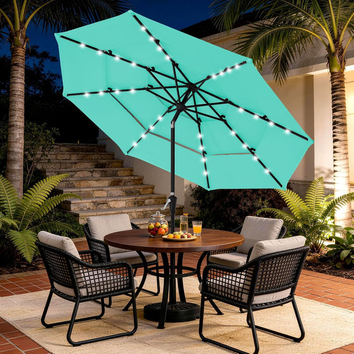 9 Ft 3-Tier Outdoor LED Lighted Patio Umbrella W/Crank, Peacock Blue